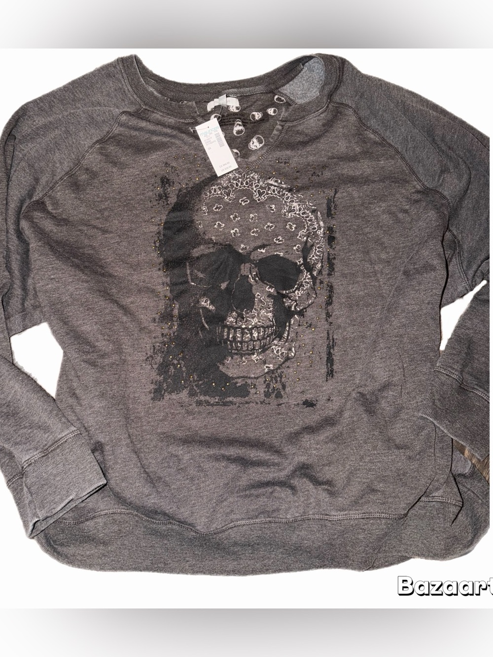 NWT Maurices Gray Skull Graphic Crewneck Sweatshirt Sz 3X